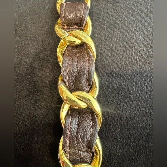 CC Skye Gold Brown Chain Link Leather Bracelet - Picture 4 of 6